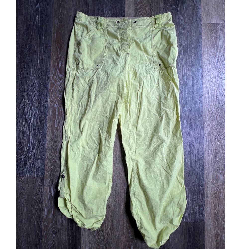 Liz Claiborne Cargo Pants Women 14 Yellow Neon Cotton Utility Relaxed Crop